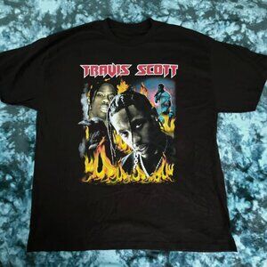 Travis Scott T-Shirt - Black with Flame Design